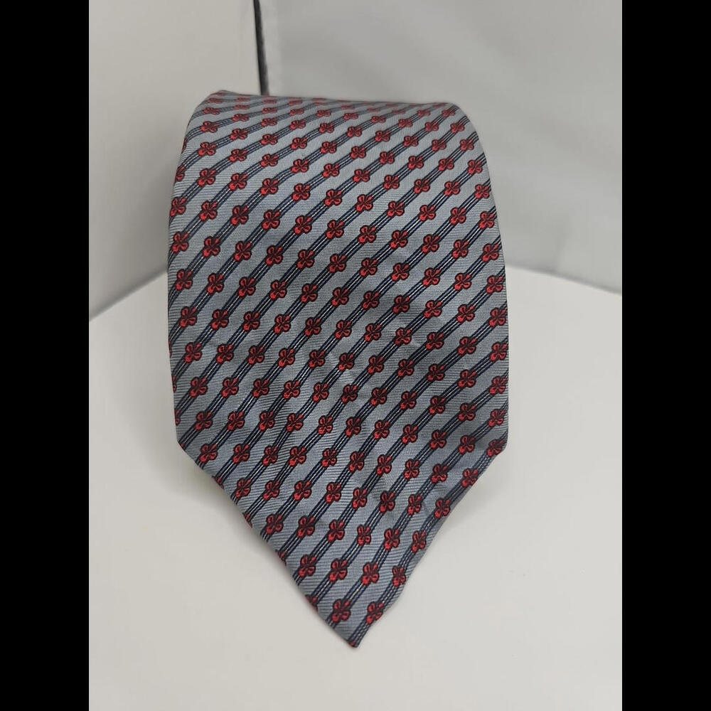 Vintage Christian Dior Men's Silk Necktie Tie Gray Red Floral Striped  3.25 x 59